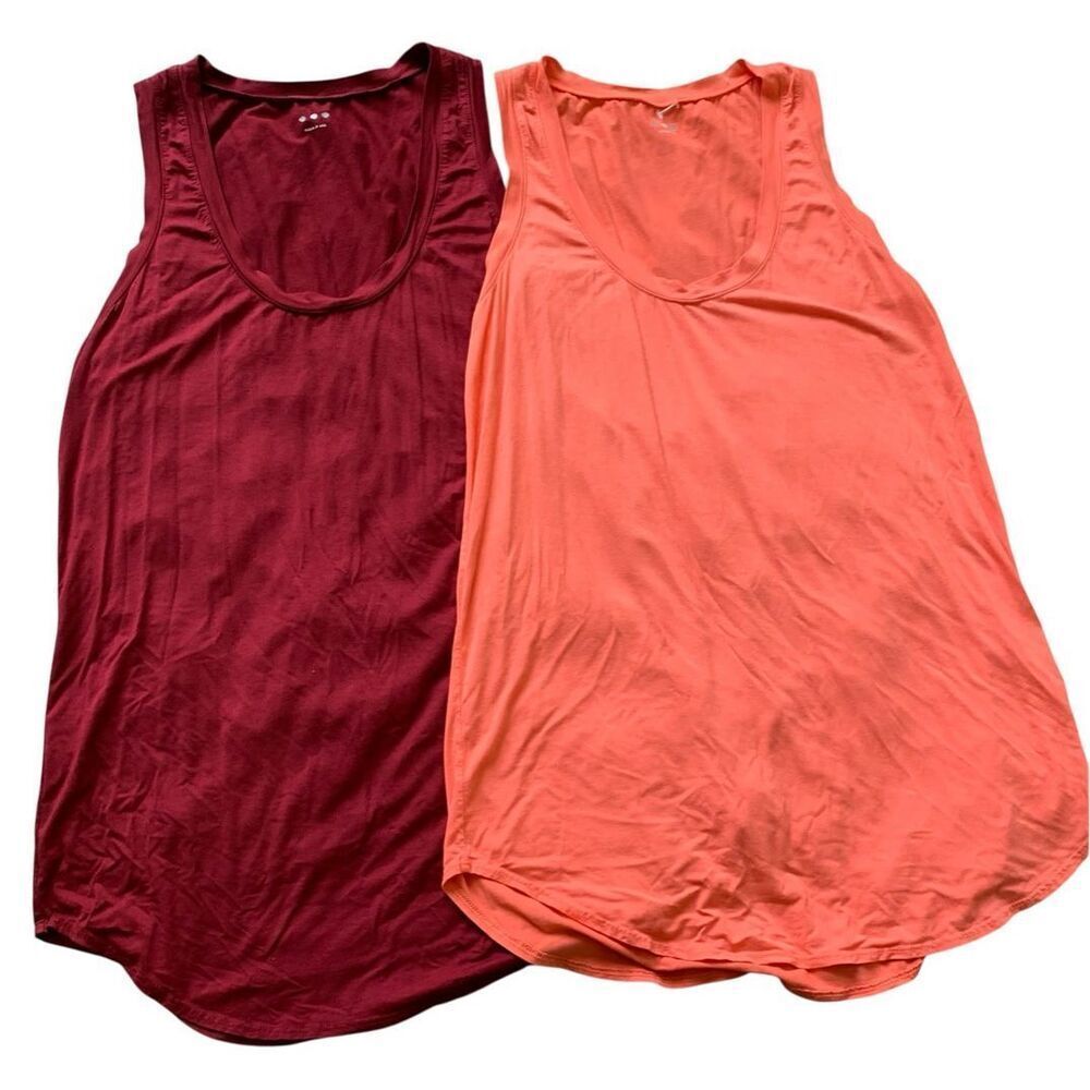 2 THREE DOT orange & maroon JERSEY KNIT Tank Top LOT sz M